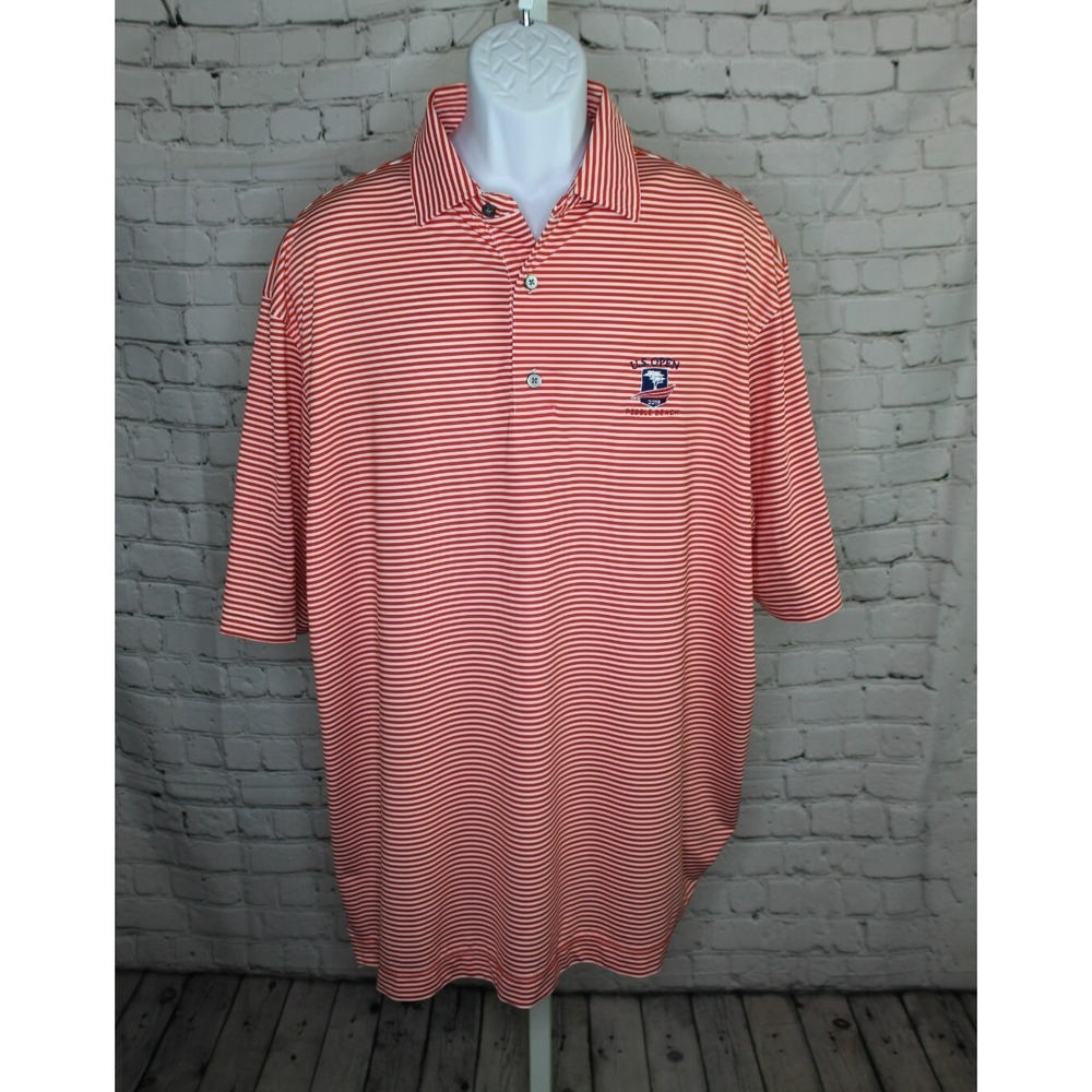 FootJoy Men's Golf Polo Shirt Red White Striped with Pebble Beach Logo Men's 2XL